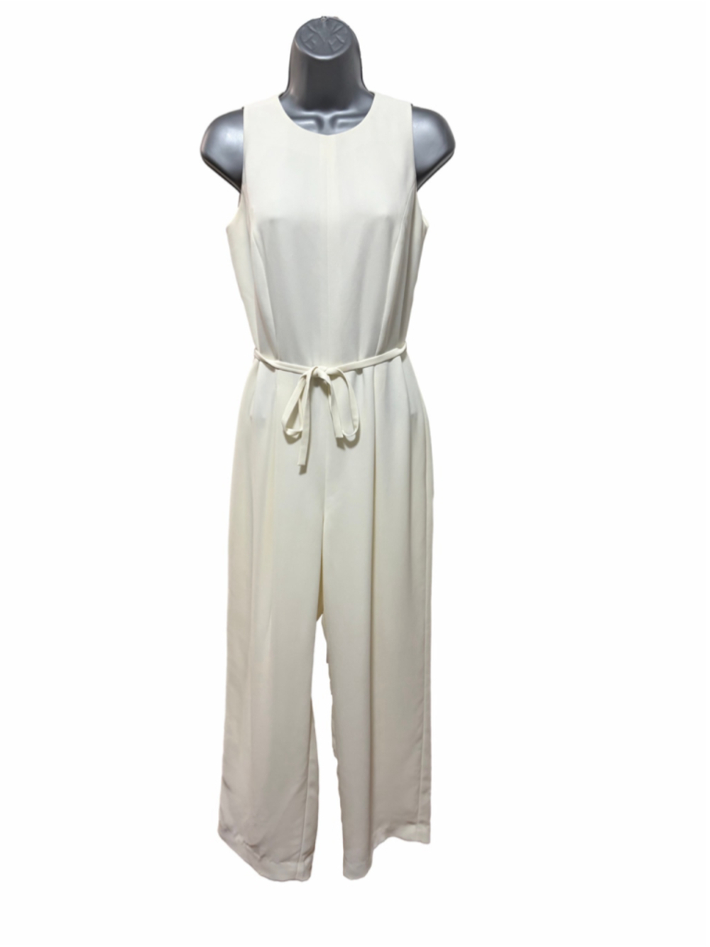 Jones Wear Ivory Sleeveless Wide-Leg Jumpsuit Size 4 Tie Waist Belt Career